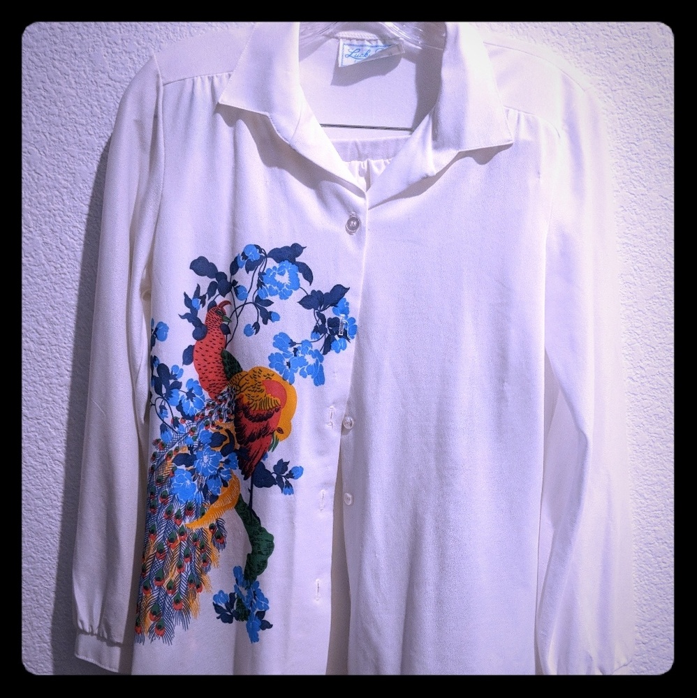Vintage white peacock blouse & matching skirt set
